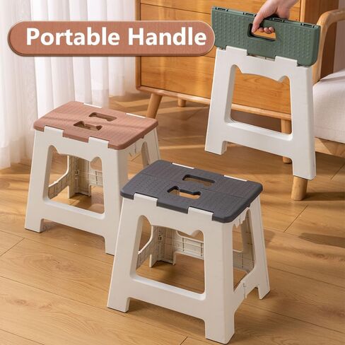 13'' Folding Step Stool for Adults & Kids Hold Up to 250 LB Non-Slip Folding Stools with Portable Handle Compact Collapsible Lightweight Foldable Stools for Kitchen, Bathroom (Khaki, 13in) in Kuwait