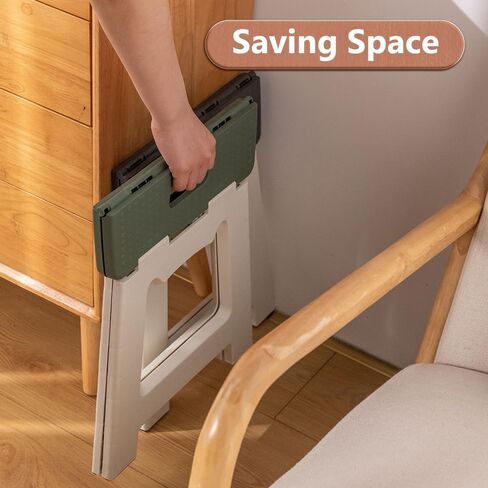 13'' Folding Step Stool for Adults & Kids Hold Up to 250 LB Non-Slip Folding Stools with Portable Handle Compact Collapsible Lightweight Foldable Stools for Kitchen, Bathroom (Khaki, 13in) in Kuwait
