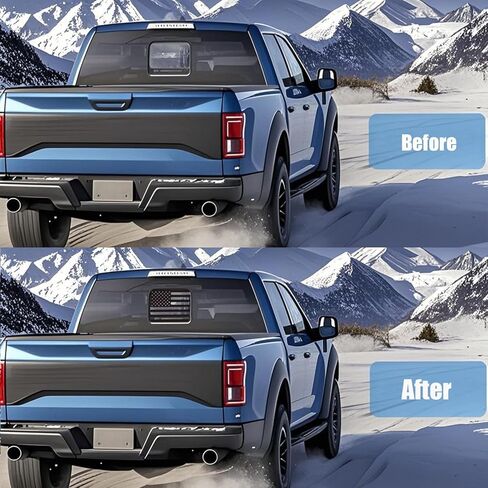 Fits Ford F150 F250 F350 2004-2024 Rear Middle Back Sliding Window American US Flag Vinyl Decal Matte Black Exterior Accessories in Kuwait