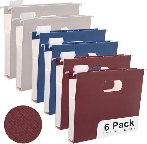 Y YOMA 6 Pack Extra Capacity Hanging File Folders Letter Size with Handle Accordion Decorative File Folder Colored Hanging Folder Organizer for with 1/5-Cut Adjustable Tabs, Laid Maillard Color in Saudi Arabia