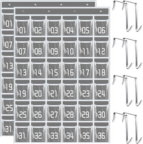 Paneee 2 PCS 36 مخطط جيب واضح للهواتف المحمولة في الفصول الدراسية حامل حاسبة الخزانة منظم مع جيوب لوازم تنظيم مكتب تخزين مكتب باب الحائط (رمادي) in Kuwait