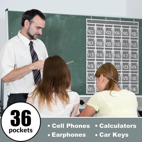 Paneee 2 PCS 36 مخطط جيب واضح للهواتف المحمولة في الفصول الدراسية حامل حاسبة الخزانة منظم مع جيوب لوازم تنظيم مكتب تخزين مكتب باب الحائط (رمادي) in Kuwait