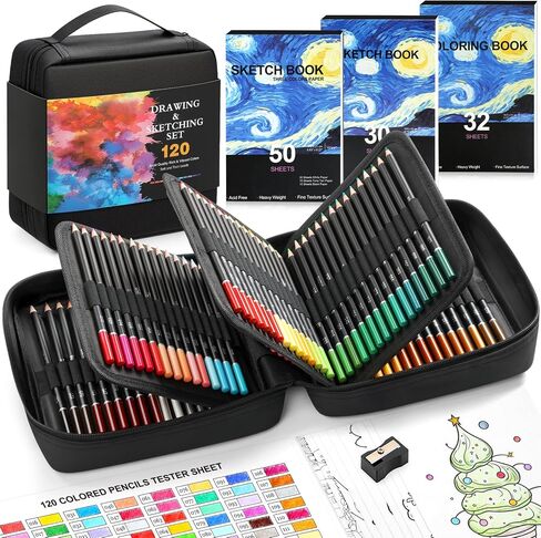 120 Pack Colored Pencils for Adult Coloring Books, Soft Core Oil Based Color Pencils with Sketch Book, Color Book, Art Supplies with Zipper Case, Gifts for Kids, Adults, Artists, Professionals in Saudi Arabia