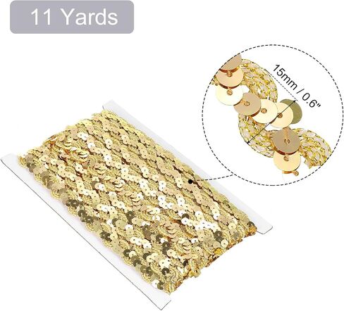 uxcell 11Yards 0.6 inch Sequin Braid Trim, Flat Sequins Paillette Ribbon for Sewing Crafts Costume Embellishments, Gold in Saudi Arabia