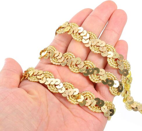 uxcell 11Yards 0.6 inch Sequin Braid Trim, Flat Sequins Paillette Ribbon for Sewing Crafts Costume Embellishments, Gold in Saudi Arabia