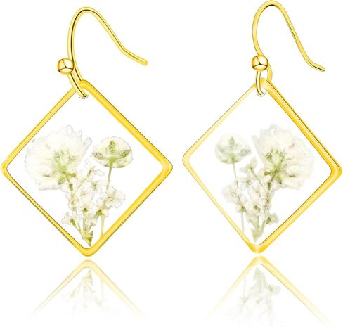 Pressed Daffodil Handmade Earrings, Silver Real Flower Natural Earrings, Pink Dried Flower Resin Jewelry, Birthday Gift in Saudi Arabia