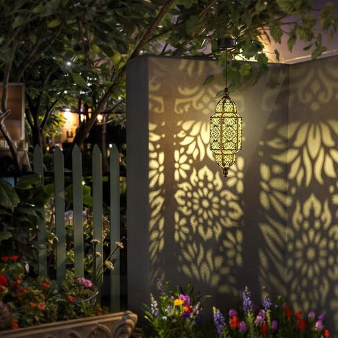 Twinkya Hanging Solar Lights Outdoor Garden Decorative Solar Lantern Waterproof Metal Moroccan Outdoor Decorations for Patio Pathway Yard Porch Backyard Garden Decor (Black, 1 Pack) in Saudi Arabia