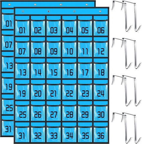 Paneee 2 PCS 36 مخطط جيب واضح للهواتف المحمولة في الفصول الدراسية حامل حاسبة الخزانة منظم مع جيوب لوازم تنظيم مكتب تخزين مكتب باب الحائط (رمادي) in Kuwait