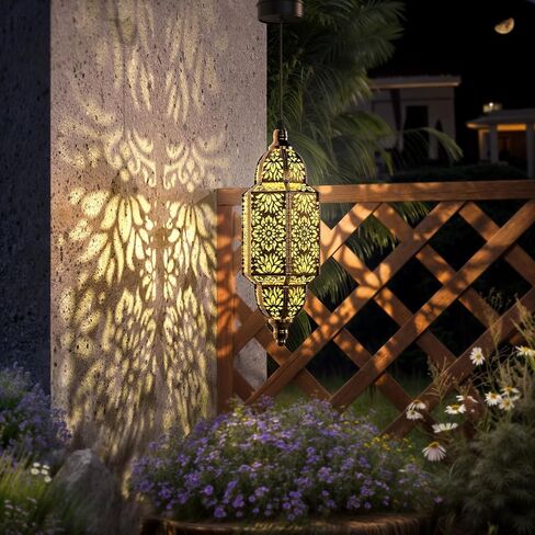 Twinkya Hanging Solar Lights Outdoor Garden Decorative Solar Lantern Waterproof Metal Moroccan Outdoor Decorations for Patio Pathway Yard Porch Backyard Garden Decor (Black, 1 Pack) in Saudi Arabia
