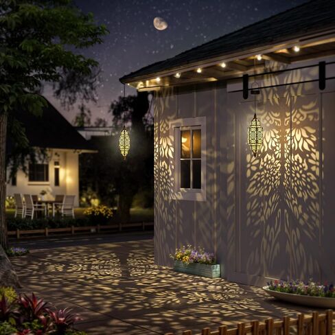 Twinkya Hanging Solar Lights Outdoor Garden Decorative Solar Lantern Waterproof Metal Moroccan Outdoor Decorations for Patio Pathway Yard Porch Backyard Garden Decor (Black, 1 Pack) in Saudi Arabia