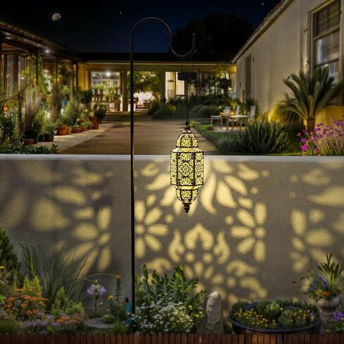 Twinkya Hanging Solar Lights Outdoor Garden Decorative Solar Lantern Waterproof Metal Moroccan Outdoor Decorations for Patio Pathway Yard Porch Backyard Garden Decor (Black, 1 Pack) in Saudi Arabia
