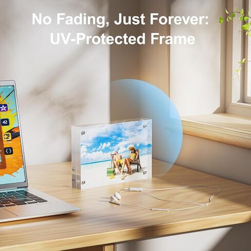 3 Pack 5x5 Acrylic Picture Frames - 20% Thicker Double Sided Magnetic Frame with UV Protection - Freestanding Clear Frameless Display for Tabletops - Modern Photo Frame Set for Home & Office Decor in Saudi Arabia
