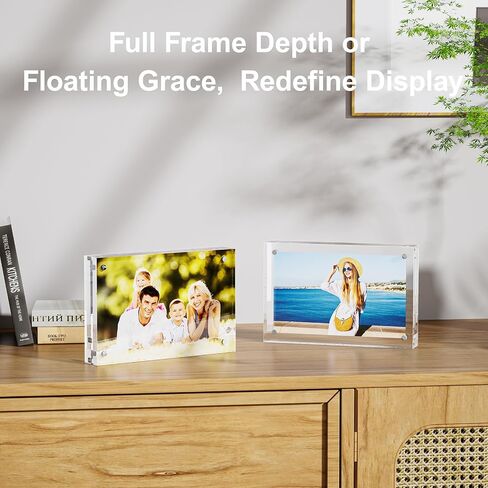 3 Pack 5x5 Acrylic Picture Frames - 20% Thicker Double Sided Magnetic Frame with UV Protection - Freestanding Clear Frameless Display for Tabletops - Modern Photo Frame Set for Home & Office Decor in Saudi Arabia