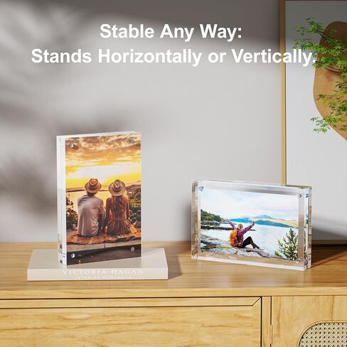3 Pack 5x5 Acrylic Picture Frames - 20% Thicker Double Sided Magnetic Frame with UV Protection - Freestanding Clear Frameless Display for Tabletops - Modern Photo Frame Set for Home & Office Decor in Saudi Arabia