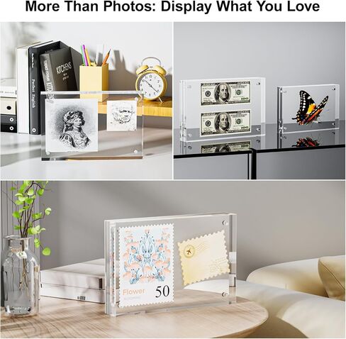 3 Pack 5x5 Acrylic Picture Frames - 20% Thicker Double Sided Magnetic Frame with UV Protection - Freestanding Clear Frameless Display for Tabletops - Modern Photo Frame Set for Home & Office Decor in Saudi Arabia