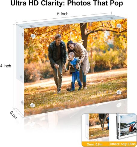 3 Pack 5x5 Acrylic Picture Frames - 20% Thicker Double Sided Magnetic Frame with UV Protection - Freestanding Clear Frameless Display for Tabletops - Modern Photo Frame Set for Home & Office Decor in Saudi Arabia