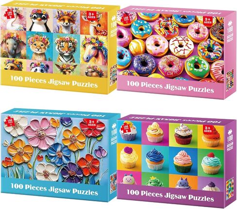 4-Pack Puzzles for Kids Ages 6-8 8-10 Year Old - Lions Horses Owls Dolphins, Large Piece Puzzles for Seniors, 100 Pieces Jigsaw Puzzles for Kids Ages 4-6, Learning Educational Toys for Boys and Girls in Saudi Arabia