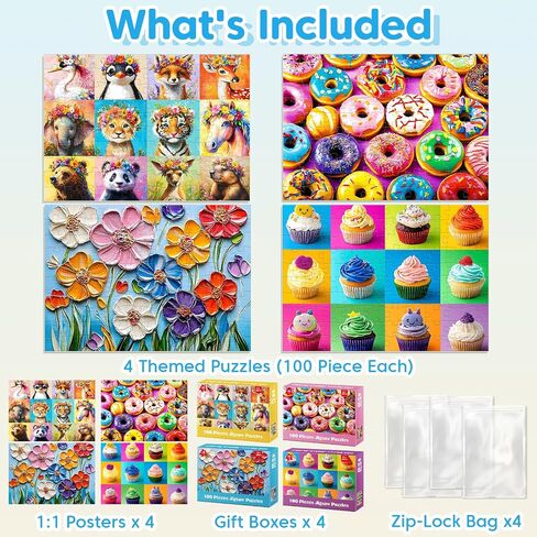 4-Pack Puzzles for Kids Ages 6-8 8-10 Year Old - Lions Horses Owls Dolphins, Large Piece Puzzles for Seniors, 100 Pieces Jigsaw Puzzles for Kids Ages 4-6, Learning Educational Toys for Boys and Girls in Saudi Arabia