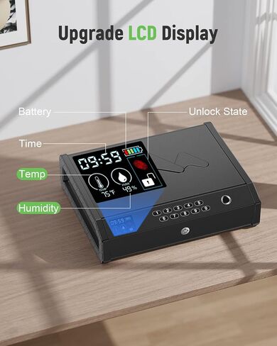 Gun Safe, Biometric Gun Safes for Pistols with LCD Display of Temperature Humidity, Fingerprint Quick Access Pistol Safe Solid Handgun Safe with USB C Port in Saudi Arabia