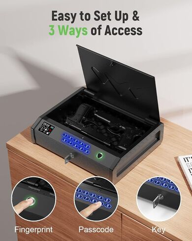 Gun Safe, Biometric Gun Safes for Pistols with LCD Display of Temperature Humidity, Fingerprint Quick Access Pistol Safe Solid Handgun Safe with USB C Port in Saudi Arabia