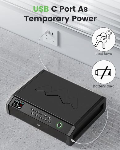 Gun Safe, Biometric Gun Safes for Pistols with LCD Display of Temperature Humidity, Fingerprint Quick Access Pistol Safe Solid Handgun Safe with USB C Port in Saudi Arabia
