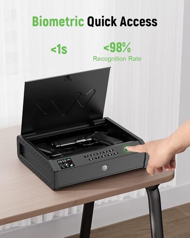 Gun Safe, Biometric Gun Safes for Pistols with LCD Display of Temperature Humidity, Fingerprint Quick Access Pistol Safe Solid Handgun Safe with USB C Port in Saudi Arabia
