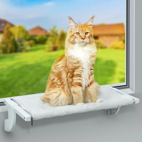 Sunhoo Cat Window Perch Hammock Kitty Bed for Windowsill Bedside Large Cats Shelf Seat inside with Adjustable Ledge Sturdy Removable Cover Easy Assembly No Suction No Drill Hold 40lbs 26.54*13.58in(L) in Saudi Arabia