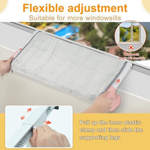 Sunhoo Cat Window Perch Hammock Kitty Bed for Windowsill Bedside Large Cats Shelf Seat inside with Adjustable Ledge Sturdy Removable Cover Easy Assembly No Suction No Drill Hold 40lbs 26.54*13.58in(L) in Saudi Arabia