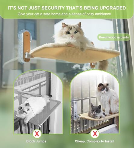 Cat Window Perch Foldable, Suction Cup Cat Window Hammock for Large Cats, Sturdy Metal Frame and Machine Washable Cover, Cordless Window Hammock for Cats Inside Overlooking, Sunbathing and Napping in Saudi Arabia