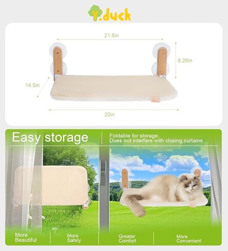 Cat Window Perch Foldable, Suction Cup Cat Window Hammock for Large Cats, Sturdy Metal Frame and Machine Washable Cover, Cordless Window Hammock for Cats Inside Overlooking, Sunbathing and Napping in Saudi Arabia