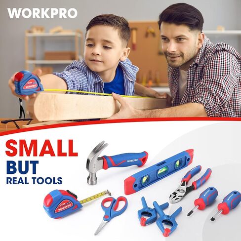 WORKPRO Pink Real Tool Set for Kids with 12 Inch Mini Steel Tool Box with Wheels, 10PCS Kids Real Tools with 2 Drawers Desk Metal Rolling Tool Chest, Children's Tool Kit for Home DIY- Pink Ribbon in Kuwait