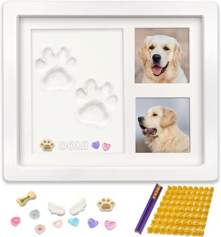 MYPAWLETS Dog or Cat Pet Paw Print Impression kit with Trinkets,Paw Print Kit Keepsake Large Clay Area,Premium Wooden Dog Memorial Picture Frame,Personalized Paw Print Gift for Pet Lovers -Black in Saudi Arabia