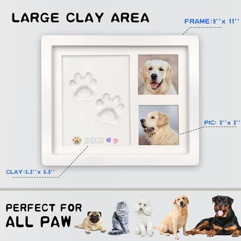 MYPAWLETS Dog or Cat Pet Paw Print Impression kit with Trinkets,Paw Print Kit Keepsake Large Clay Area,Premium Wooden Dog Memorial Picture Frame,Personalized Paw Print Gift for Pet Lovers -Black in Saudi Arabia