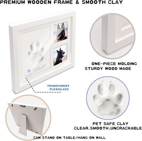 MYPAWLETS Dog or Cat Pet Paw Print Impression kit with Trinkets,Paw Print Kit Keepsake Large Clay Area,Premium Wooden Dog Memorial Picture Frame,Personalized Paw Print Gift for Pet Lovers -Black in Saudi Arabia