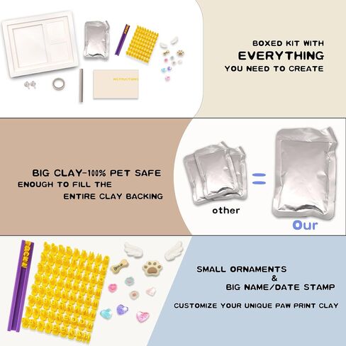 MYPAWLETS Dog or Cat Pet Paw Print Impression kit with Trinkets,Paw Print Kit Keepsake Large Clay Area,Premium Wooden Dog Memorial Picture Frame,Personalized Paw Print Gift for Pet Lovers -Black in Saudi Arabia
