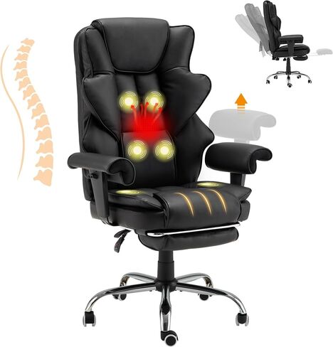 HOMREST 6-Point Massage Office Chair,Heating Executive Chair,Ergonomic Home Office Desk Chair with Retractable Footrest and Reclining Function,Leather Computer Chair with Adjustable Armrest(Brown Red) in Saudi Arabia