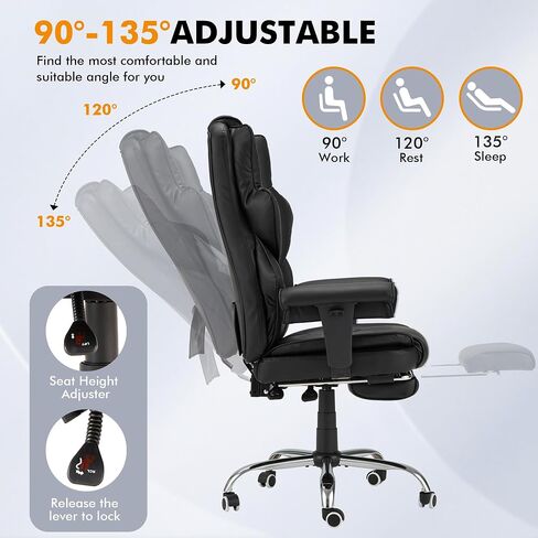 HOMREST 6-Point Massage Office Chair,Heating Executive Chair,Ergonomic Home Office Desk Chair with Retractable Footrest and Reclining Function,Leather Computer Chair with Adjustable Armrest(Brown Red) in Saudi Arabia