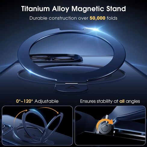 Alphex Titanium Stand for MagSafe iPhone 16 Pro Max Case, Polished Titanium Match for iPhone, 16FT- Military Drop Protection, Shockproof Phone Ring Slim Cover 6.9 inch, Gold Titanium in Saudi Arabia