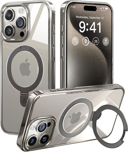 Alphex Titanium Stand for MagSafe iPhone 16 Pro Max Case, Polished Titanium Match for iPhone, 16FT- Military Drop Protection, Shockproof Phone Ring Slim Cover 6.9 inch, Gold Titanium in Saudi Arabia