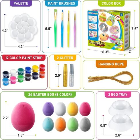 Springflower White Easter Eggs Painting Kit-24 Paintable Flocking Beass مع مجموعة رسومات الشعار المبتكرة لتصميم DIY مع حبل لتزيين عيد الفصح/ الصيد ، حشوات سلة سلة in Kuwait