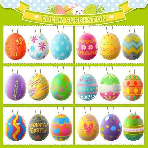 Springflower White Easter Eggs Painting Kit-24 Paintable Flocking Beass مع مجموعة رسومات الشعار المبتكرة لتصميم DIY مع حبل لتزيين عيد الفصح/ الصيد ، حشوات سلة سلة in Kuwait