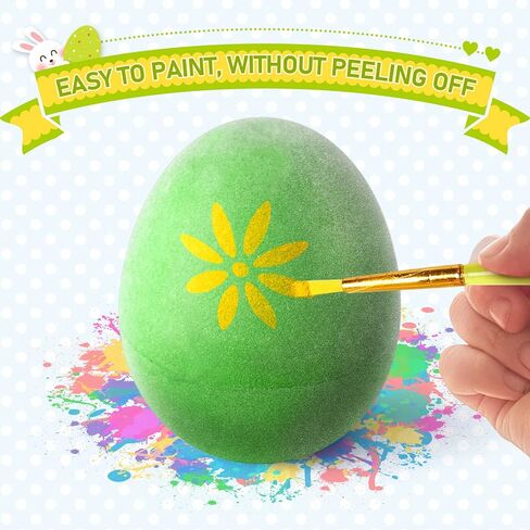 Springflower White Easter Eggs Painting Kit-24 Paintable Flocking Beass مع مجموعة رسومات الشعار المبتكرة لتصميم DIY مع حبل لتزيين عيد الفصح/ الصيد ، حشوات سلة سلة in Kuwait