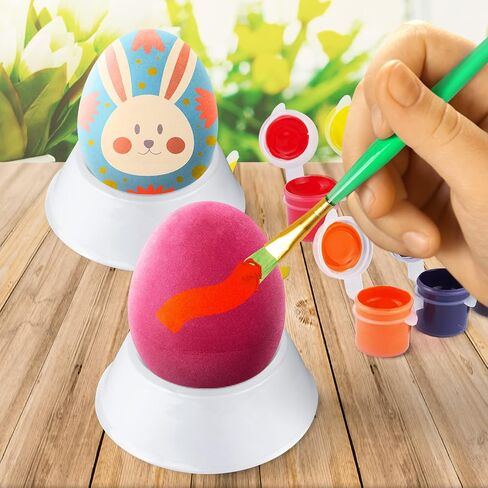 Springflower White Easter Eggs Painting Kit-24 Paintable Flocking Beass مع مجموعة رسومات الشعار المبتكرة لتصميم DIY مع حبل لتزيين عيد الفصح/ الصيد ، حشوات سلة سلة in Kuwait