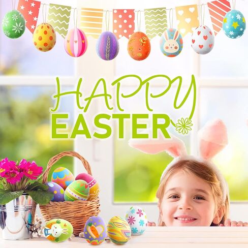 Springflower White Easter Eggs Painting Kit-24 Paintable Flocking Beass مع مجموعة رسومات الشعار المبتكرة لتصميم DIY مع حبل لتزيين عيد الفصح/ الصيد ، حشوات سلة سلة in Kuwait