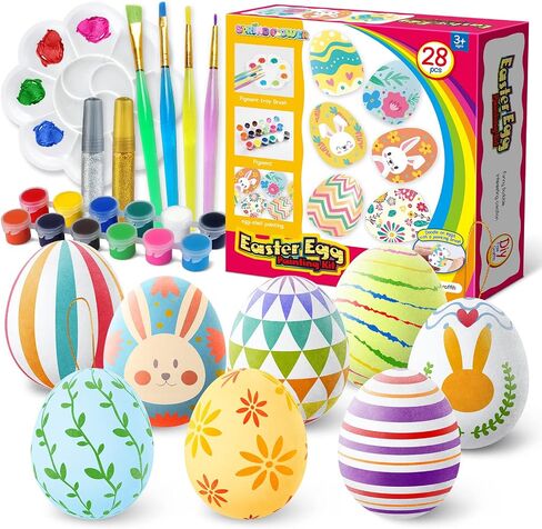 Springflower White Easter Eggs Painting Kit-24 Paintable Flocking Beass مع مجموعة رسومات الشعار المبتكرة لتصميم DIY مع حبل لتزيين عيد الفصح/ الصيد ، حشوات سلة سلة in Kuwait