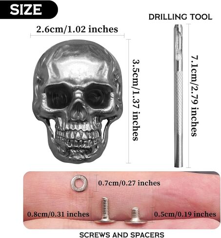 Sanyeyufeng 12Pcs Skull Rivets Buttons Skeleton Stud Goth Mental Conchos Pins for Leather Craft, Leather Belts, Shoes, Bags, Fabric DIY (Silver Gray) in Kuwait