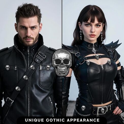 Sanyeyufeng 12Pcs Skull Rivets Buttons Skeleton Stud Goth Mental Conchos Pins for Leather Craft, Leather Belts, Shoes, Bags, Fabric DIY (Silver Gray) in Kuwait