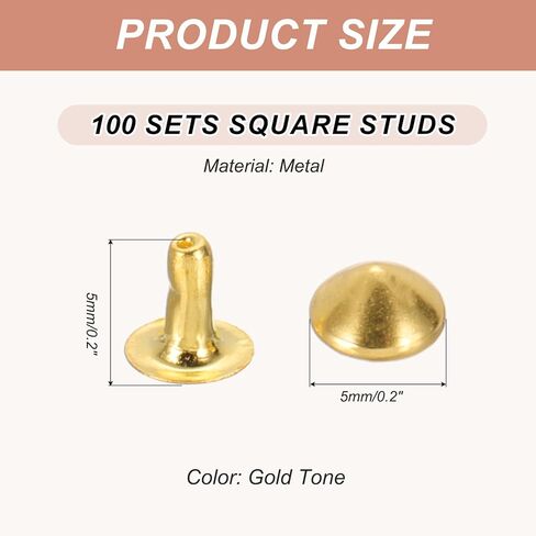 PATIKIL 9mm Spike Rivets, 100 Sets Square Studs Rivet Rapid Punk Spikes Leathercraft Decoration for Rock Nailheads Clothing Belts Bags Shoes, Gold Tone in Kuwait