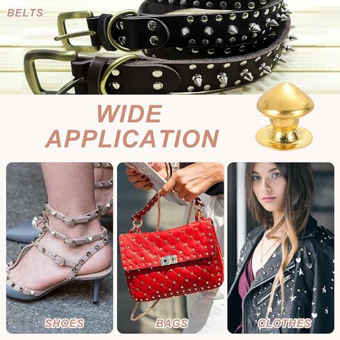 PATIKIL 9mm Spike Rivets, 100 Sets Square Studs Rivet Rapid Punk Spikes Leathercraft Decoration for Rock Nailheads Clothing Belts Bags Shoes, Gold Tone in Kuwait