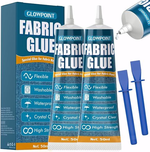 100ml Fabric Glue, Extra Strong Fabric Glue for Clothes, Crafts, Upholstery, Material, Textile, Felt, and Badges, Clear, Machine Washable, No Sew Permanent Bond Fabric Adhesive 2 Pack in Kuwait